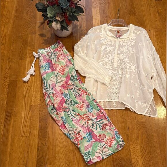 Cynthia Rowley 100% Linen Floral Pants - L - Picture 2 of 9